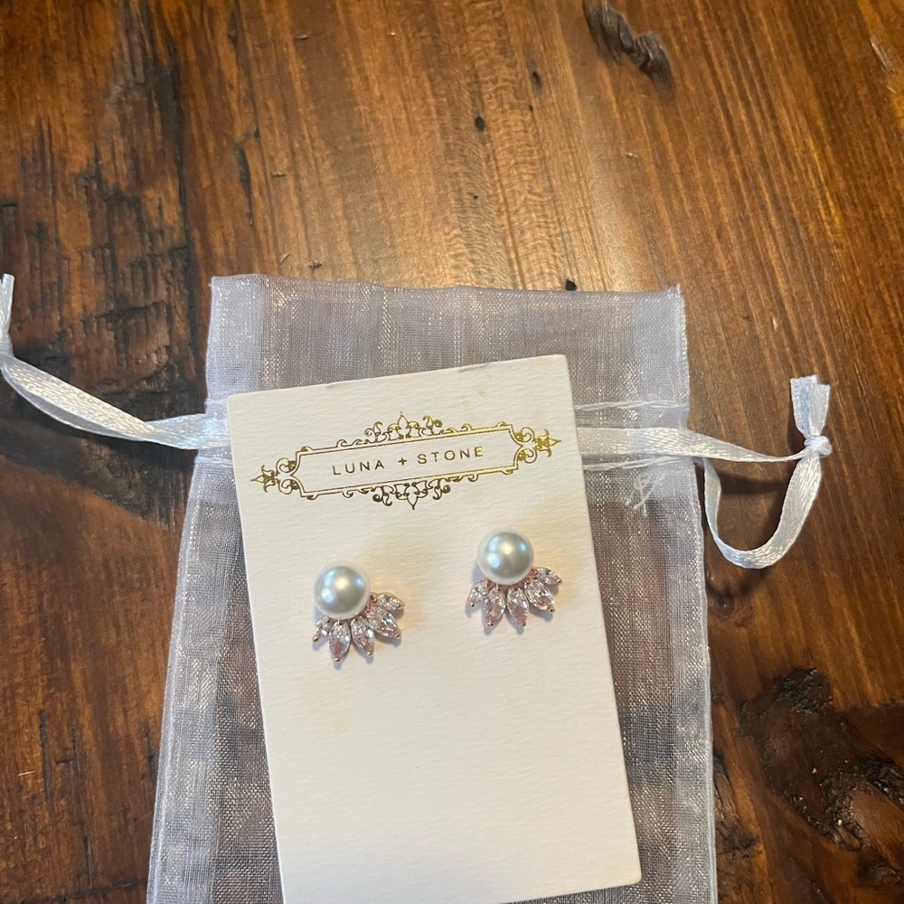 Luna + Stone Pearl and Rose Gold studs